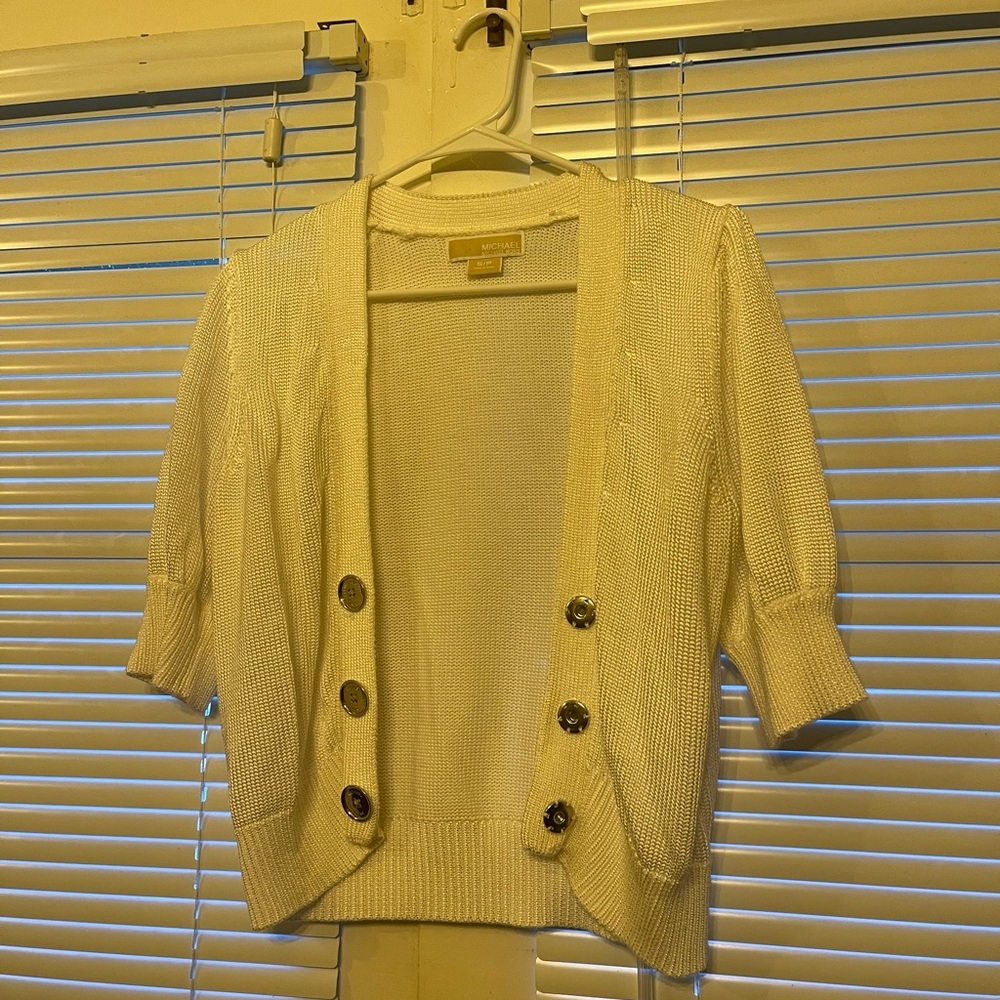 Michael Kors white knit short sleeve cardigan